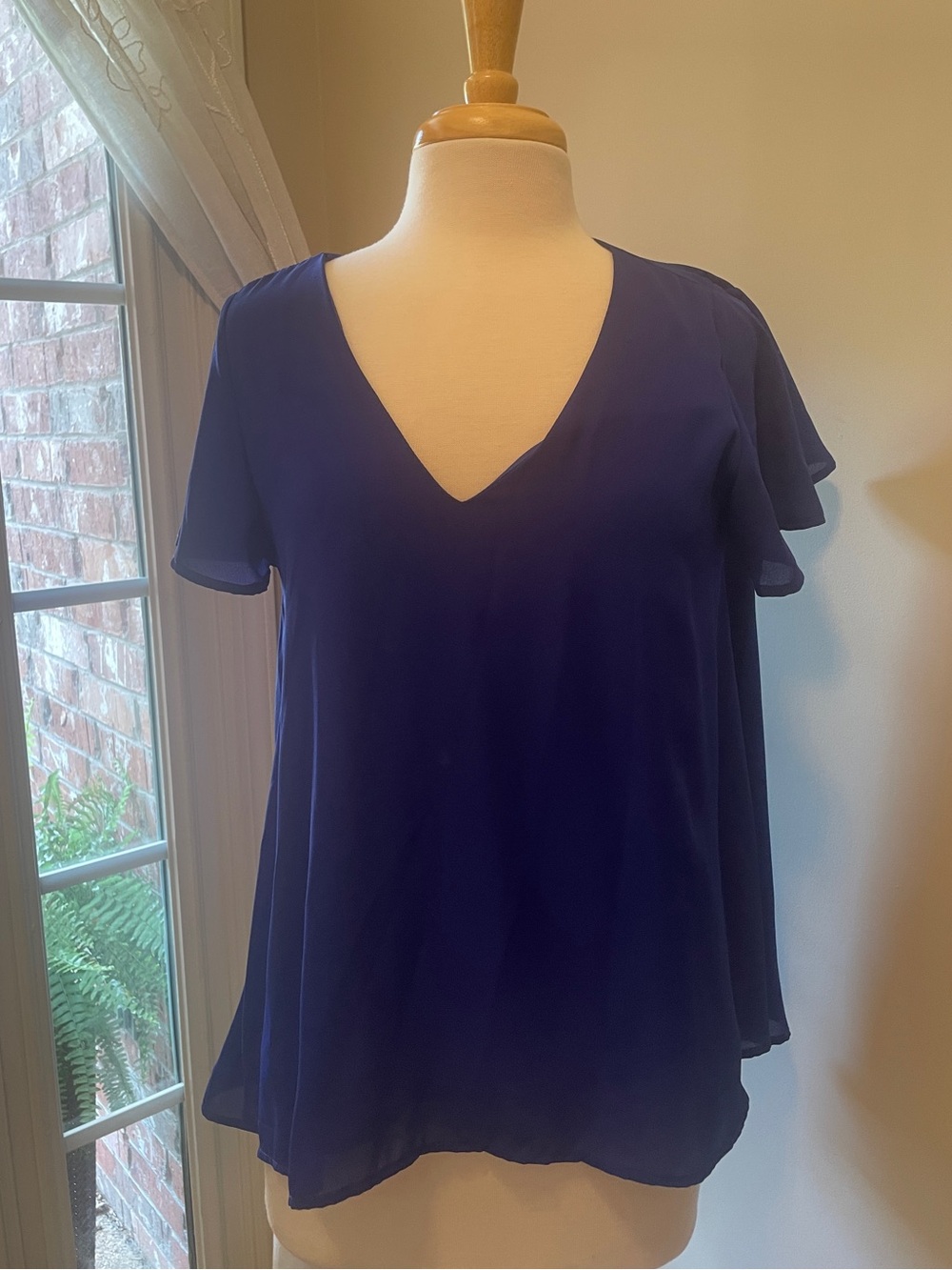 Adrienne V-Neck Flutter Sleeve Blouse -  S Fairy core, Royal Blue